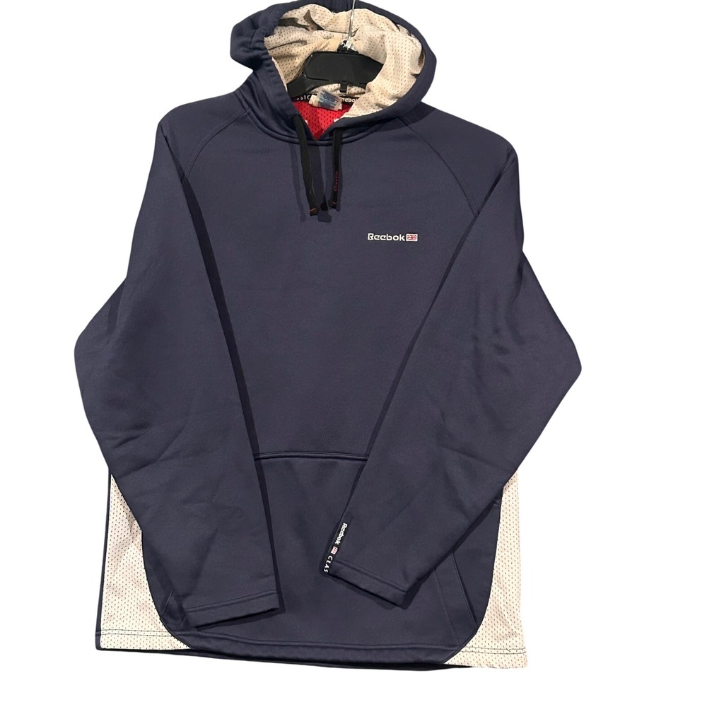 Reebok Classic Mens Navy Blue Mesh Lined Pullover Hoodie Size Medium RN69421